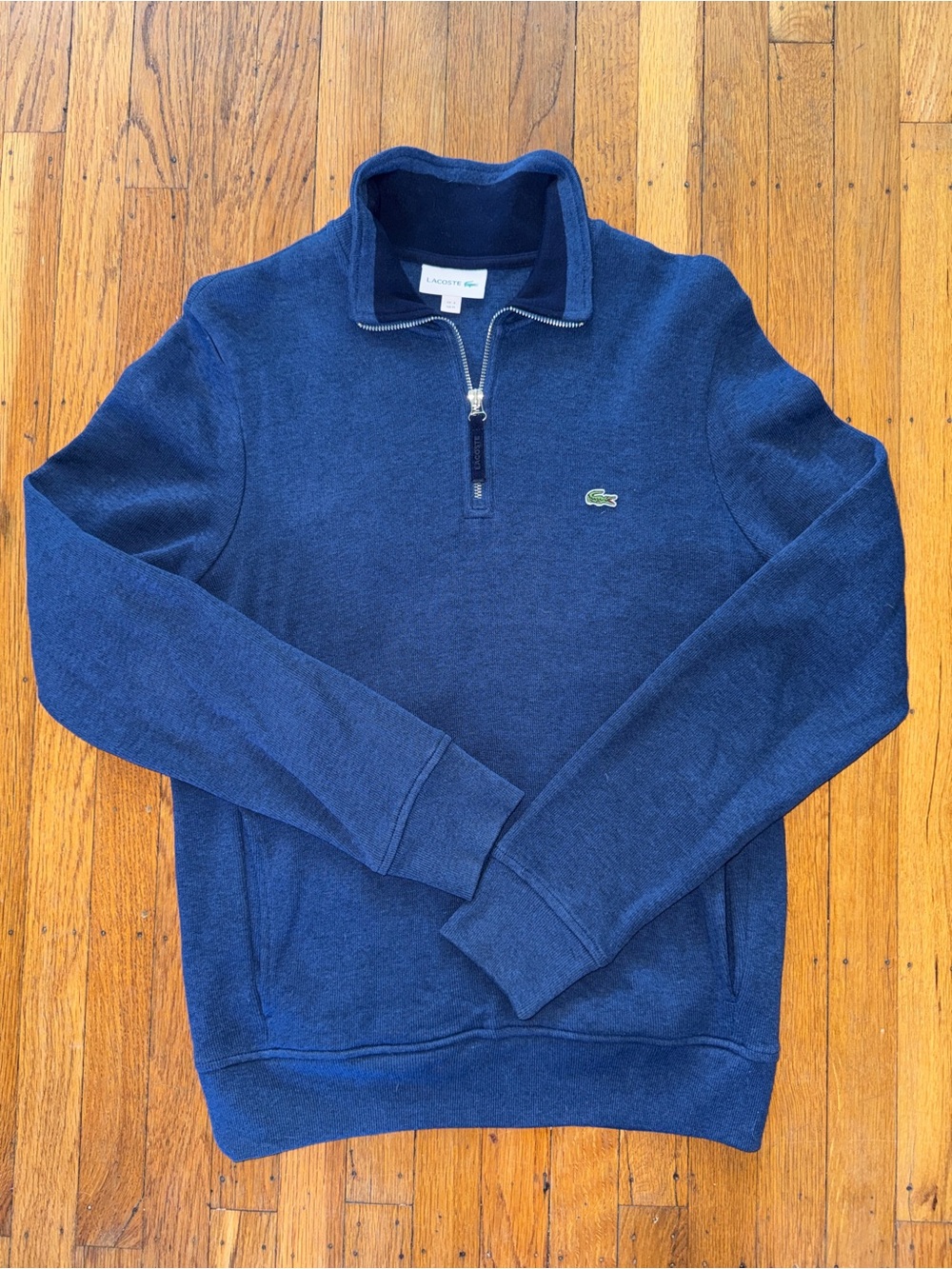 Lacoste Navy Quarter-Zip Pullover with Signature Crocodile